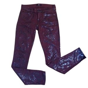 7 For All Mankind  Snake Print Jeans Burgundy Skinny Jeans Size 27